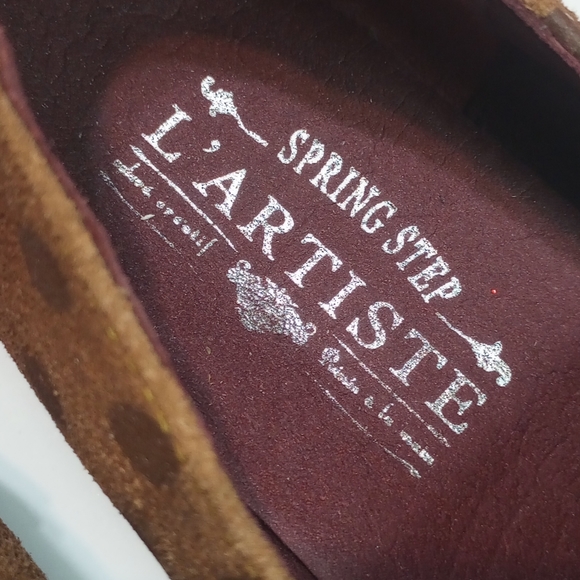 L'ARTISTE by Spring Step Klasik Camel Polka Dot Suede Tasseled Loafers SZ 38 - Picture 6 of 10